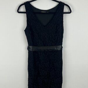 George Dress A Line Size M Black Floral Sleeveless Line Bow Nylon Spandex Polyes